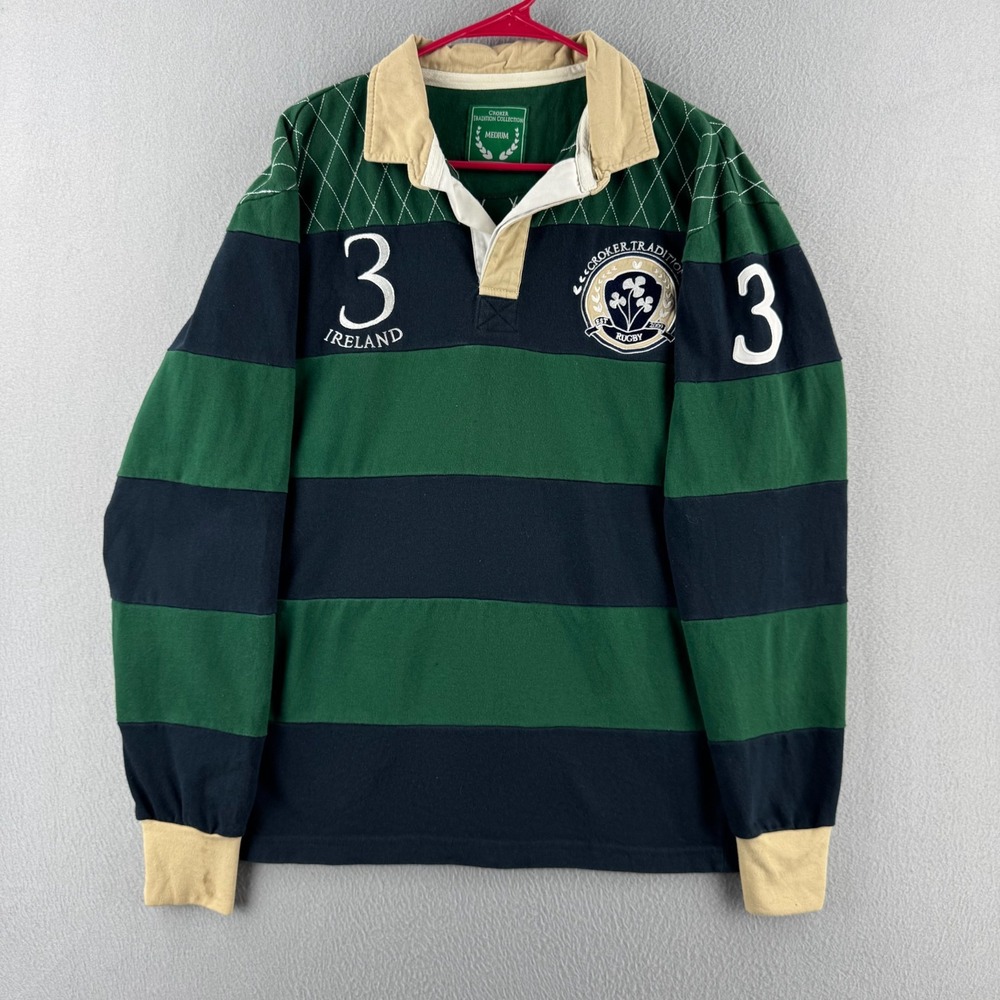 Vintage Ireland Rugby Shirt Mens Medium Cotton Long Sleeve Polo Croker